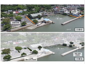 圖1全區鳥瞰改善前後模擬圖(榕堤小廣場與人行廊道)