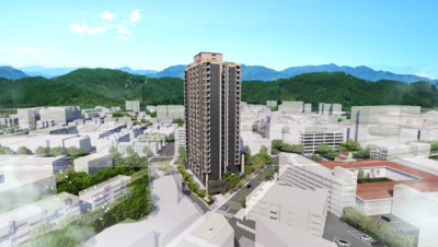 土城板院段社宅模擬圖,青雲路及青雲路111巷(北向)。