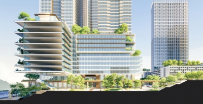 地面層及人工平台地景開放空間串聯示意圖(新北市政府捷運局提供)