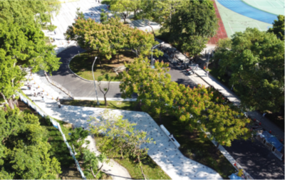海山路改善後,調整路型,讓道路變成休憩綠地。